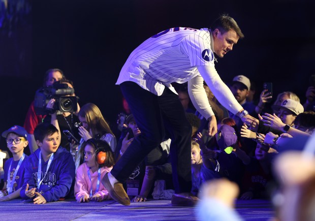 Cubs pitcher Justin Steele is introduced during the first day of the Cubs Convention at the Sheraton Grand Chicago on Jan. 16, 2026. (Chris Sweda/Chicago Tribune)