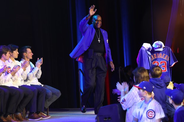 Former Chicago Cubs outfielder Andre Dawson is introduced during day 1 of the Cubs Convention at the Sheraton Grand Chicago on Friday, Jan. 16, 2026. (Chris Sweda/Chicago Tribune)