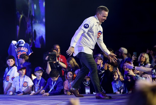 Chicago Cubs pitcher Jordan Wicks is introduced during day 1 of the Cubs Convention at the Sheraton Grand Chicago on Friday, Jan. 16, 2026. (Chris Sweda/Chicago Tribune)