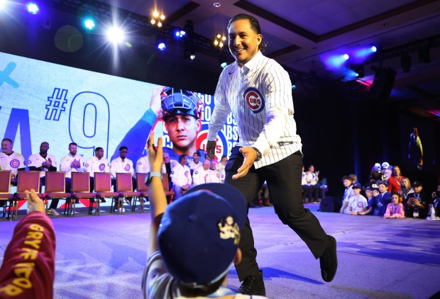 Chicago Cubs catcher Miguel Amaya is introduced during day 1 of the Cubs Convention at the Sheraton Grand Chicago on Friday, Jan. 16, 2026. (Chris Sweda/Chicago Tribune)