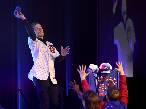 Chicago Cubs pitcher Gavin Hollowell is introduced during day 1 of the Cubs Convention at the Sheraton Grand Chicago on Friday, Jan. 16, 2026. (Chris Sweda/Chicago Tribune)