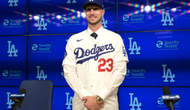 Los Angeles Dodgers outfielder Kyle Tucker at his introductory press conference.