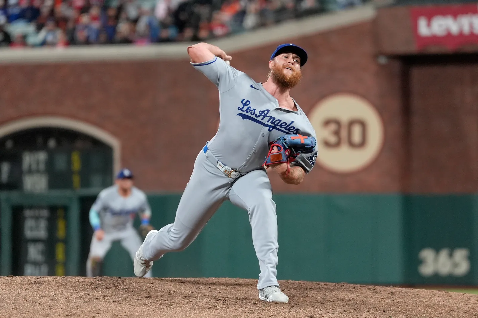 Los Angeles Dodgers relief pitcher Michael Kopech in 2025.