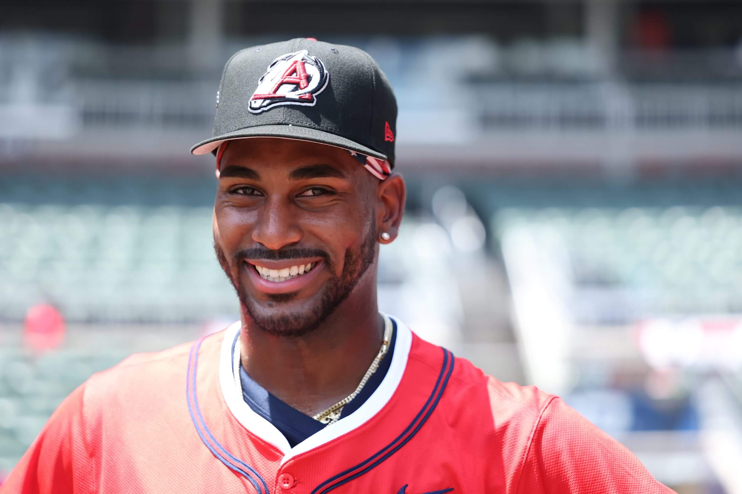 Lazaro Montes #82 of the Seattle Mariners takes batting practice ahead of the 2025 All-Star Futures Game at Truist Park. 