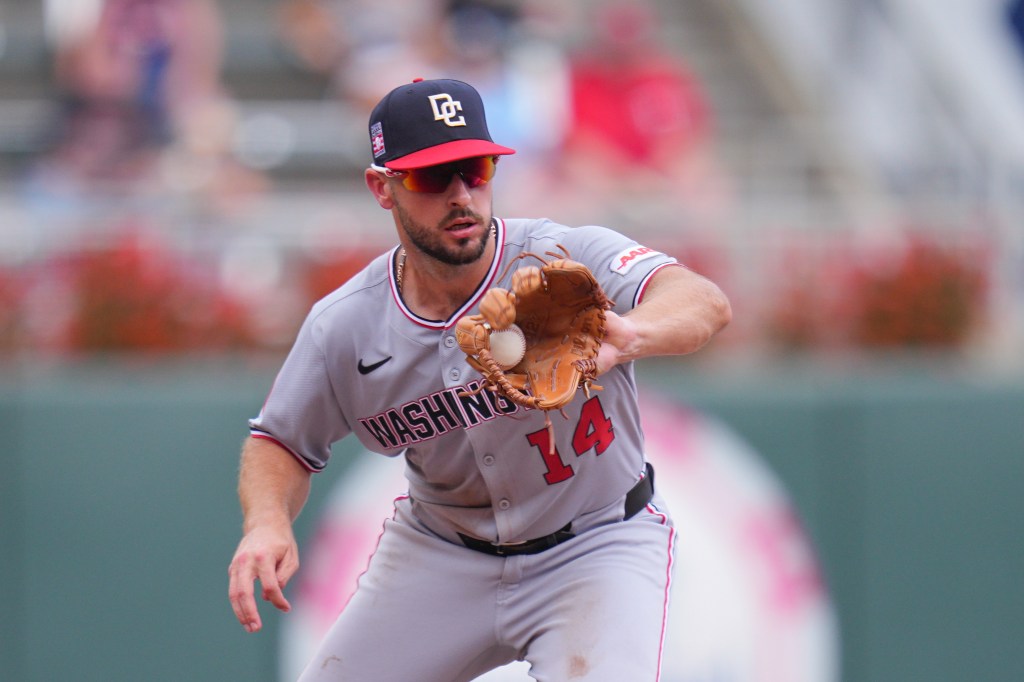 Paul DeJong fields a grounder for the Nationals on July 27, 2025.