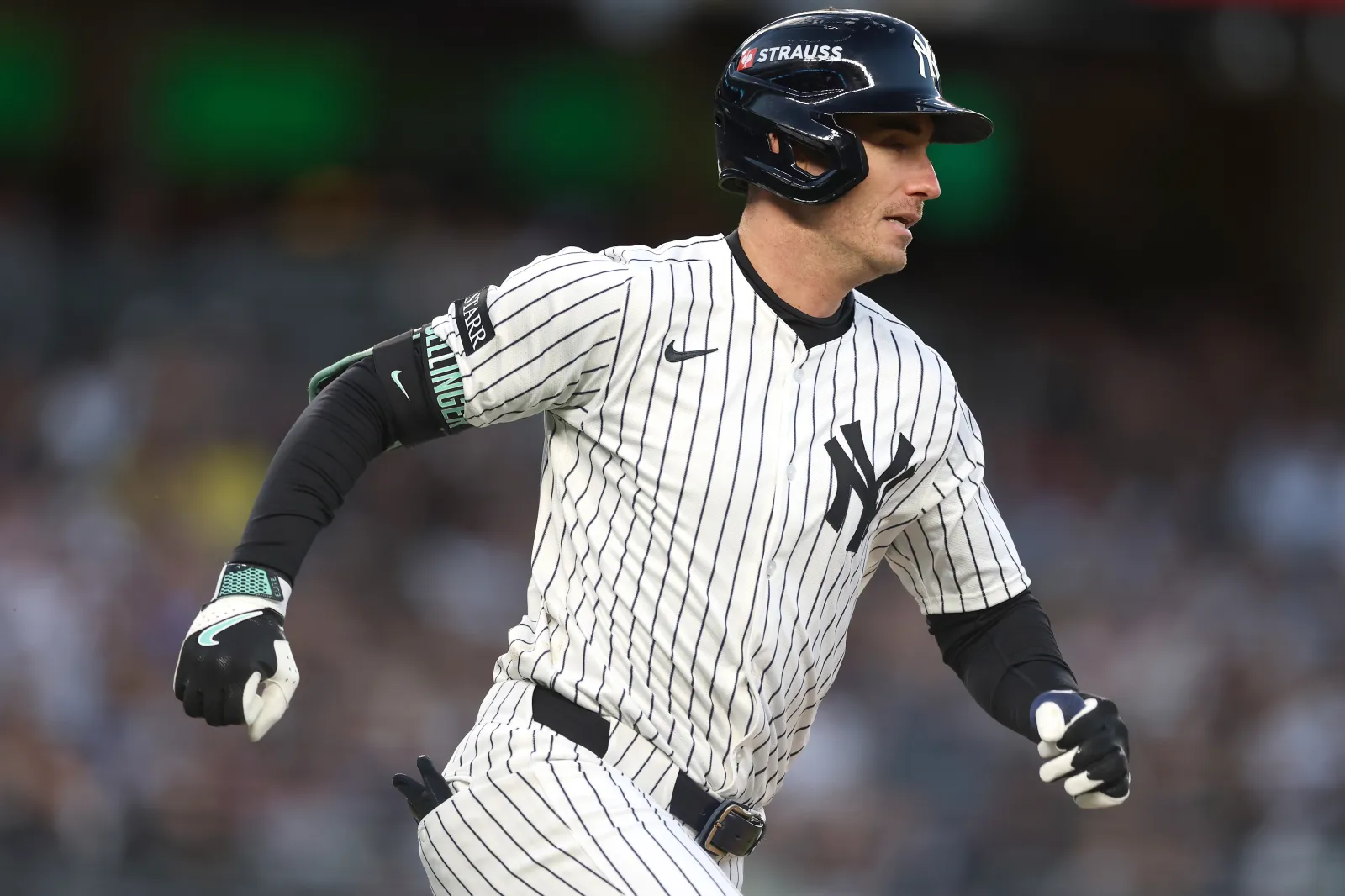 NEW YORK, NEW YORK - OCTOBER 01: Cody Bellinger #35 of the New York Yankees hits a single during the first inning against the Boston Red Sox in game two of the American League Wild Card Series at Yankee Stadium on October 01, 2025 in the Bronx borough of New York City. (Photo by Ishika Samant/Getty Images)