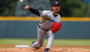 Starting pitcher Joe Ryan #41 of the Minnesota Twins delivers a pitch in the first inning against the Colorado Rockies at Coors Field on July 20, 2025 in Denver, Colorado.