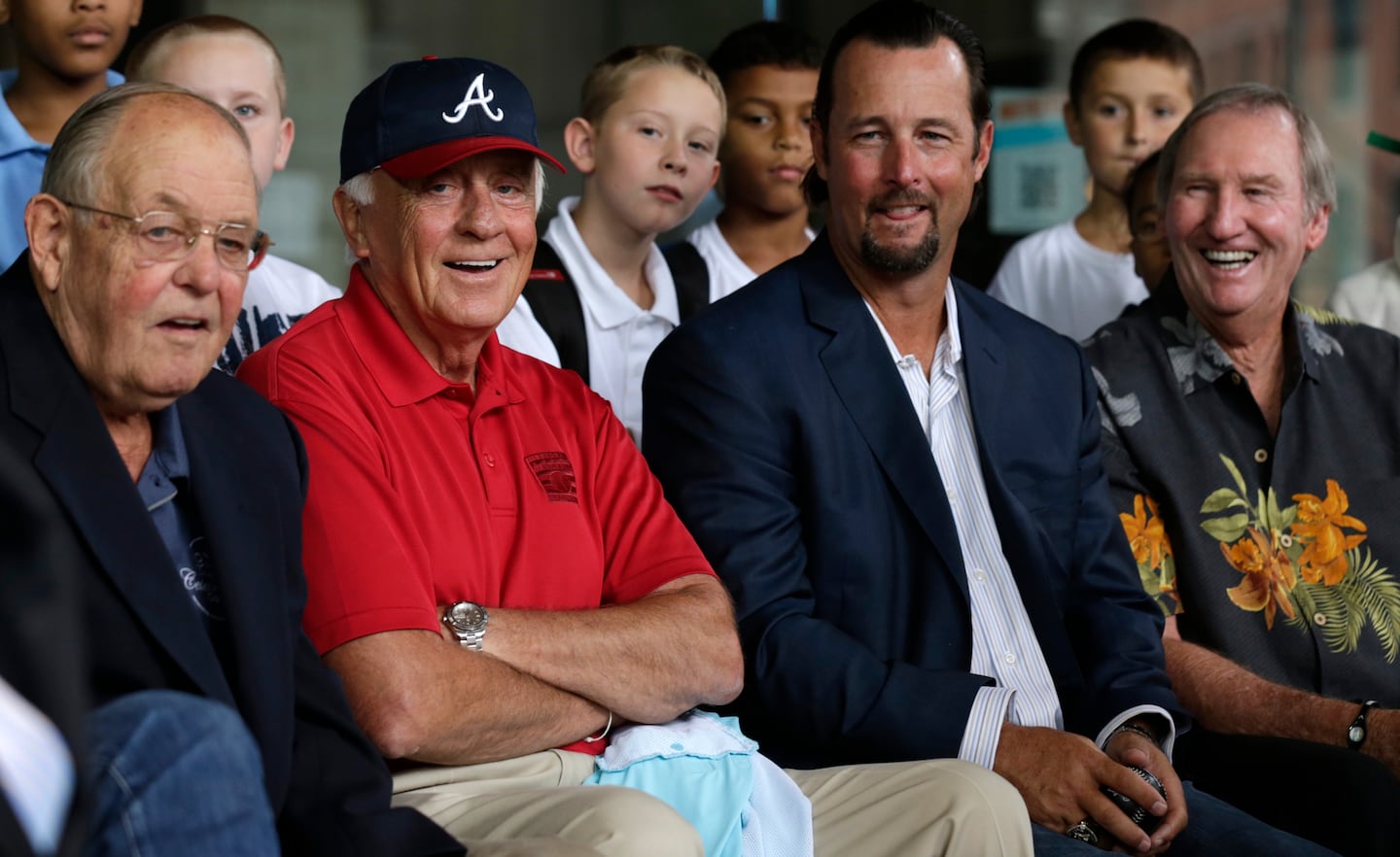 Mr. Wood (left) joined other legendary  knuckleballers Phil Niekro, Tim Wakefield, and Charlie Hough during a ceremony announcing the premiere of the documentary film "Knuckleball!" at Boston City Hall in September of 2012. 