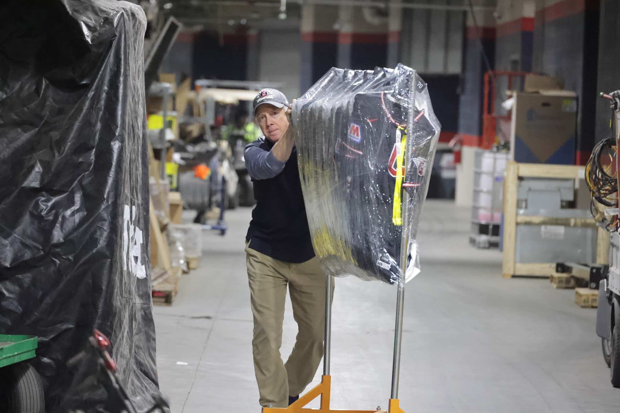 About a dozen Guardians employees and Andrews Moving & Storage workers loaded two trucks with a total of about 40,000 pounds of supplies on Thursday, January 29, 2026, at Progressive Field to be shipped to Goodyear, Arizona for spring training. The trucks are expected to be there next week.