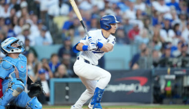 Los Angeles Dodgers second baseman Tommy Edman playing in the 2025 World Series.