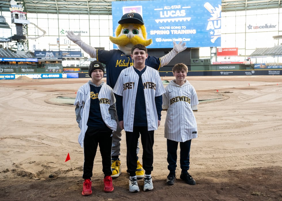Aurora Health Care and Milwaukee Brewers surprise three young patients and their families with...