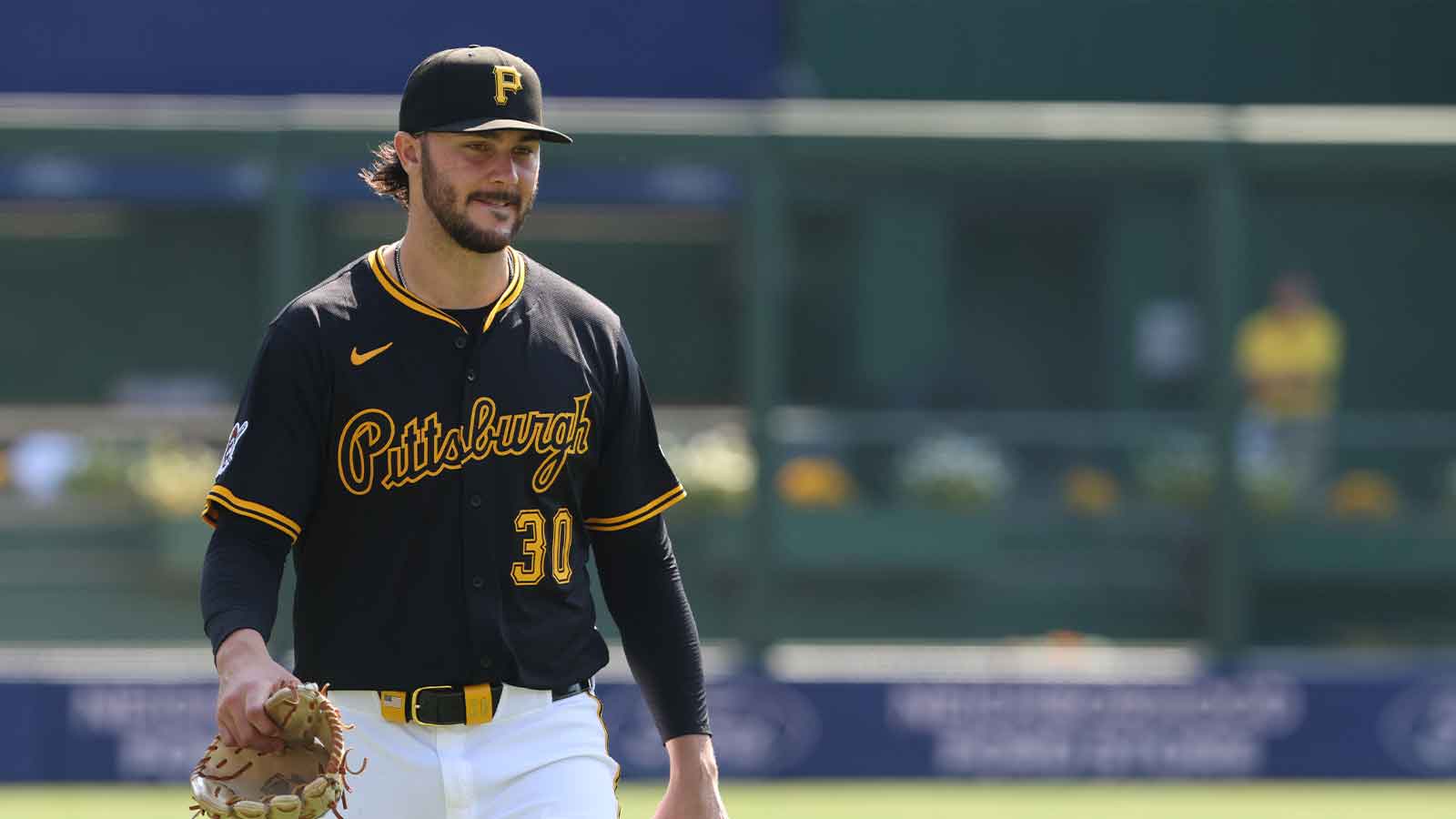 Pittsburgh Pirates pitcher Paul Skenes (30) walks in from the bullpen before the game against the Athletics at PNC Park.