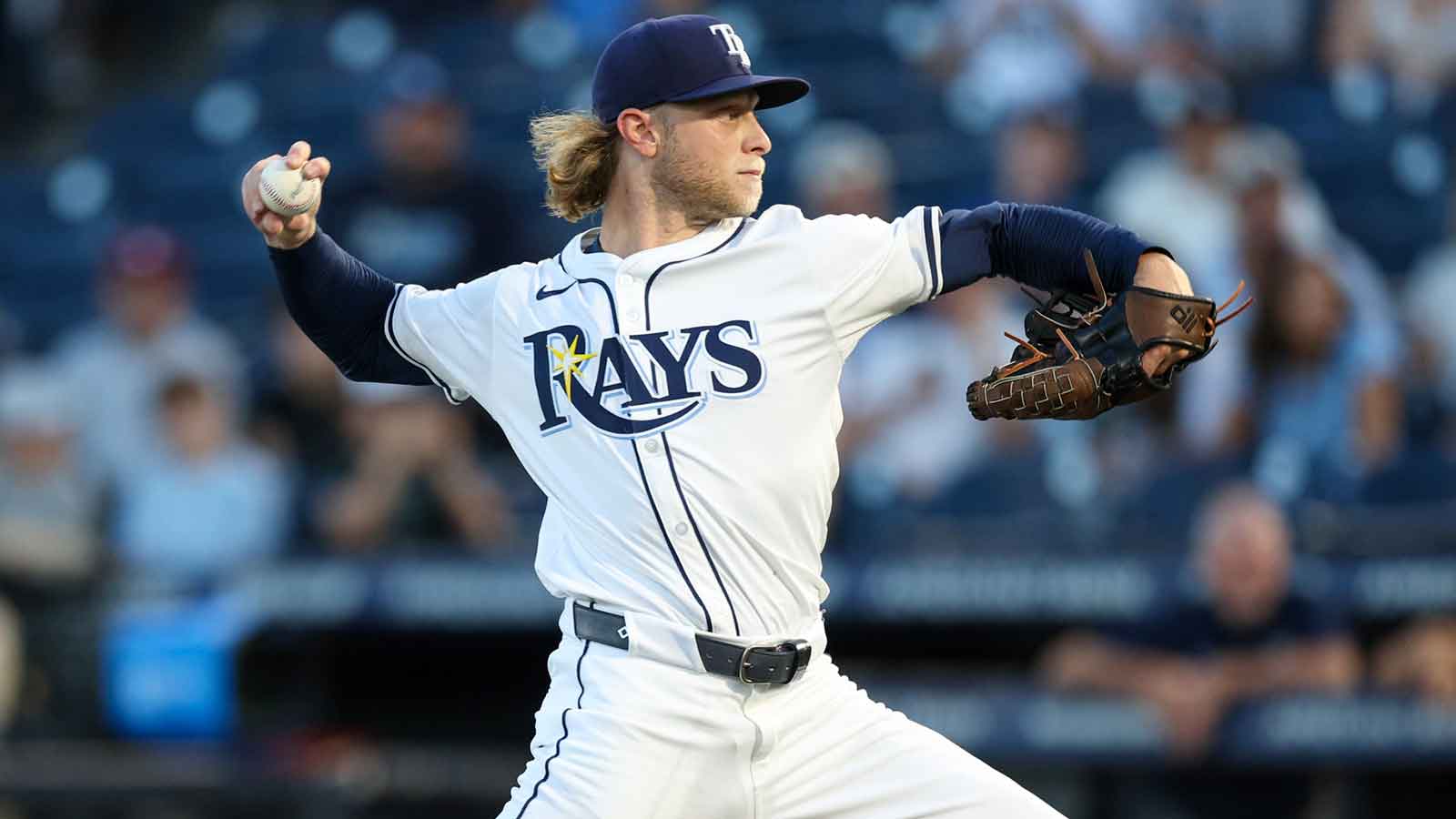 Tampa Bay Rays starting pitcher Shane Baz (11) throws a pitch against the Seattle Mariners in the first inning at George M. Steinbrenner Field. 