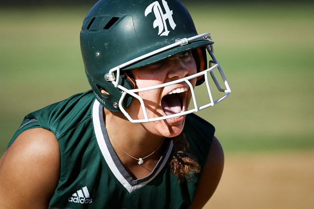 Helix's Clarissa Torres celebrates after a triple against Westview during their CIF San Diego Section Division 2 playoff game at Westview High School on Tuesday, May 20, 2025 in San Diego, CA. (Meg McLaughlin / The San Diego Union-Tribune)