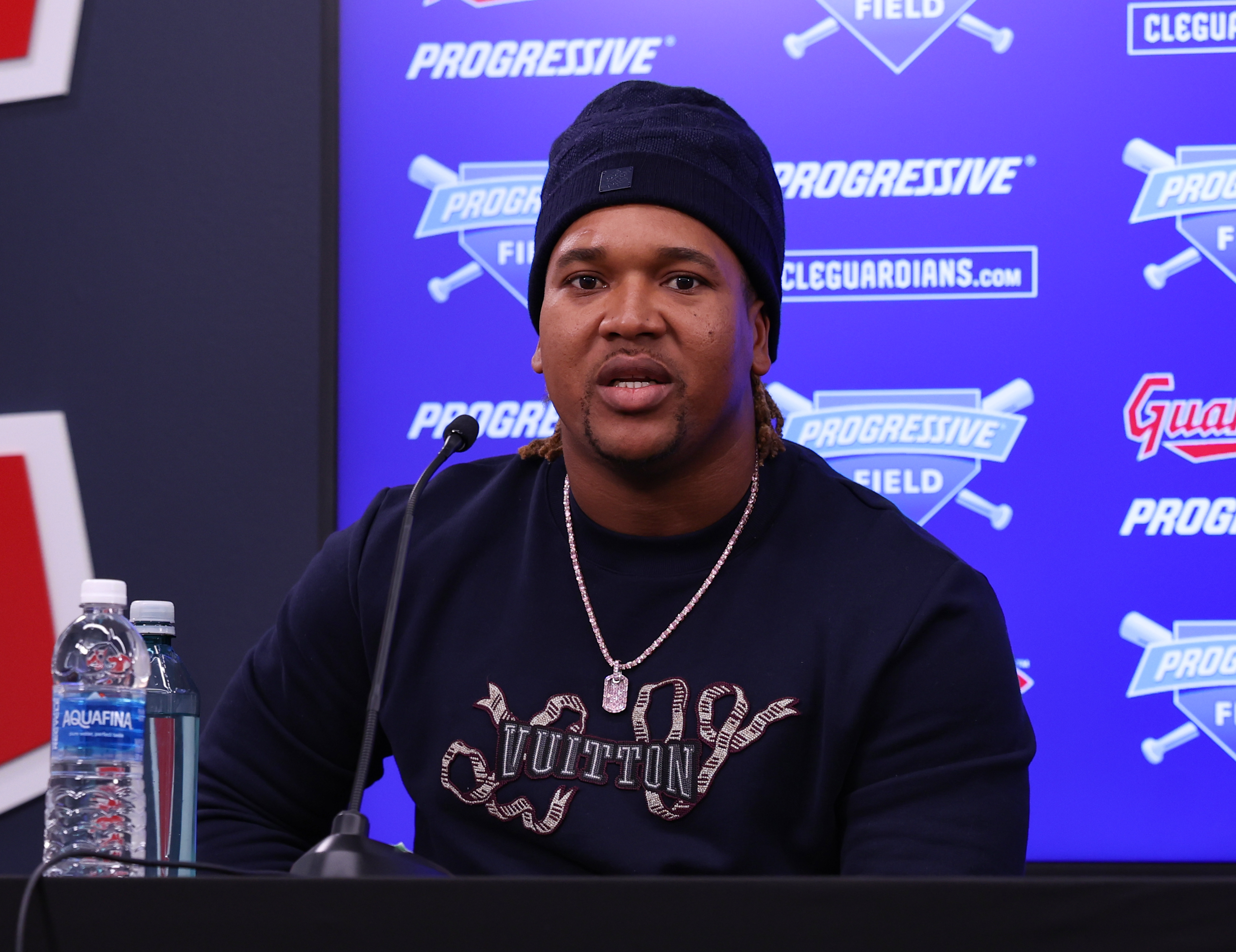 Photos from the Jose Ramirez contract extension news conference, Jan....