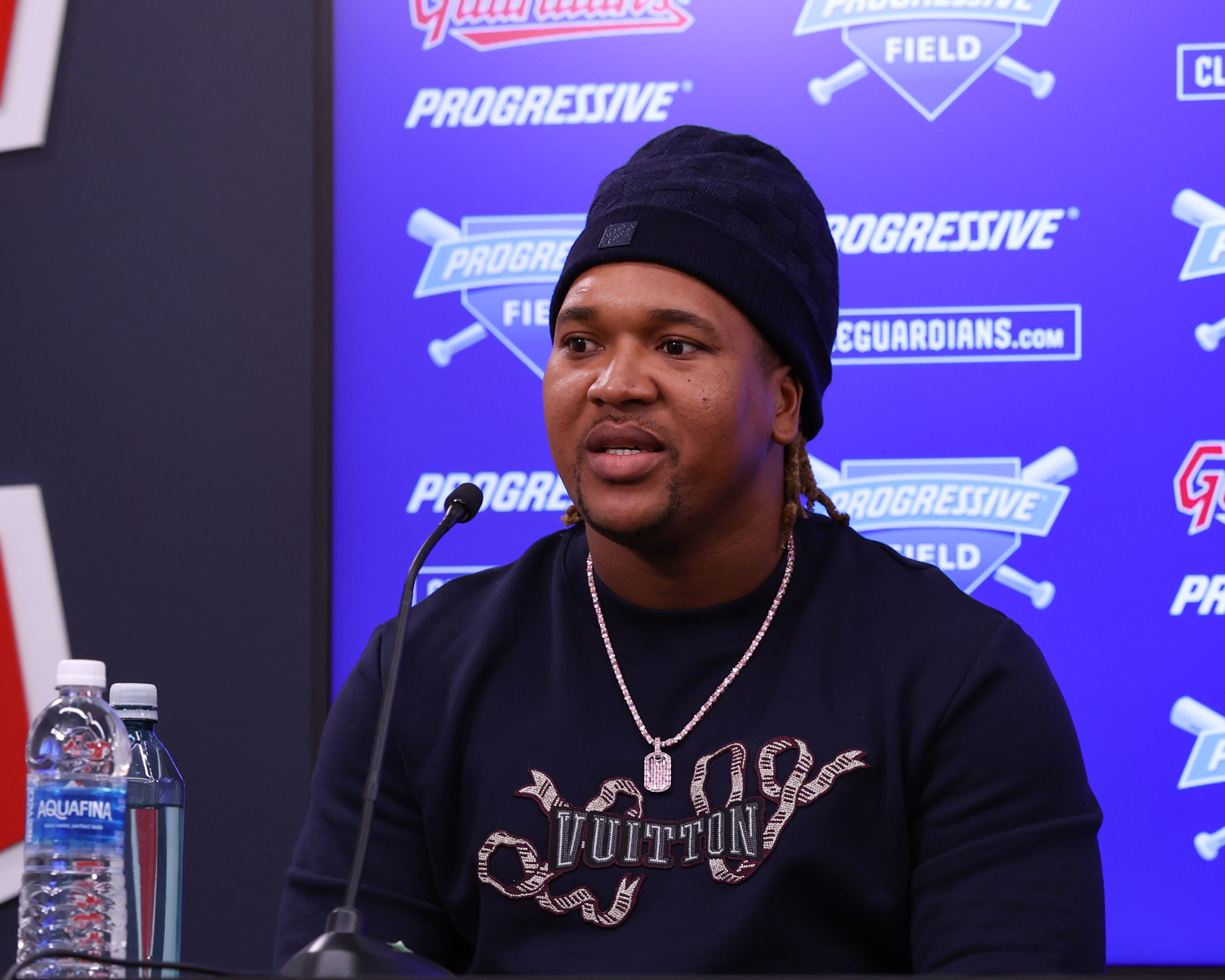 Photos from the Jose Ramirez contract extension news conference, Jan....