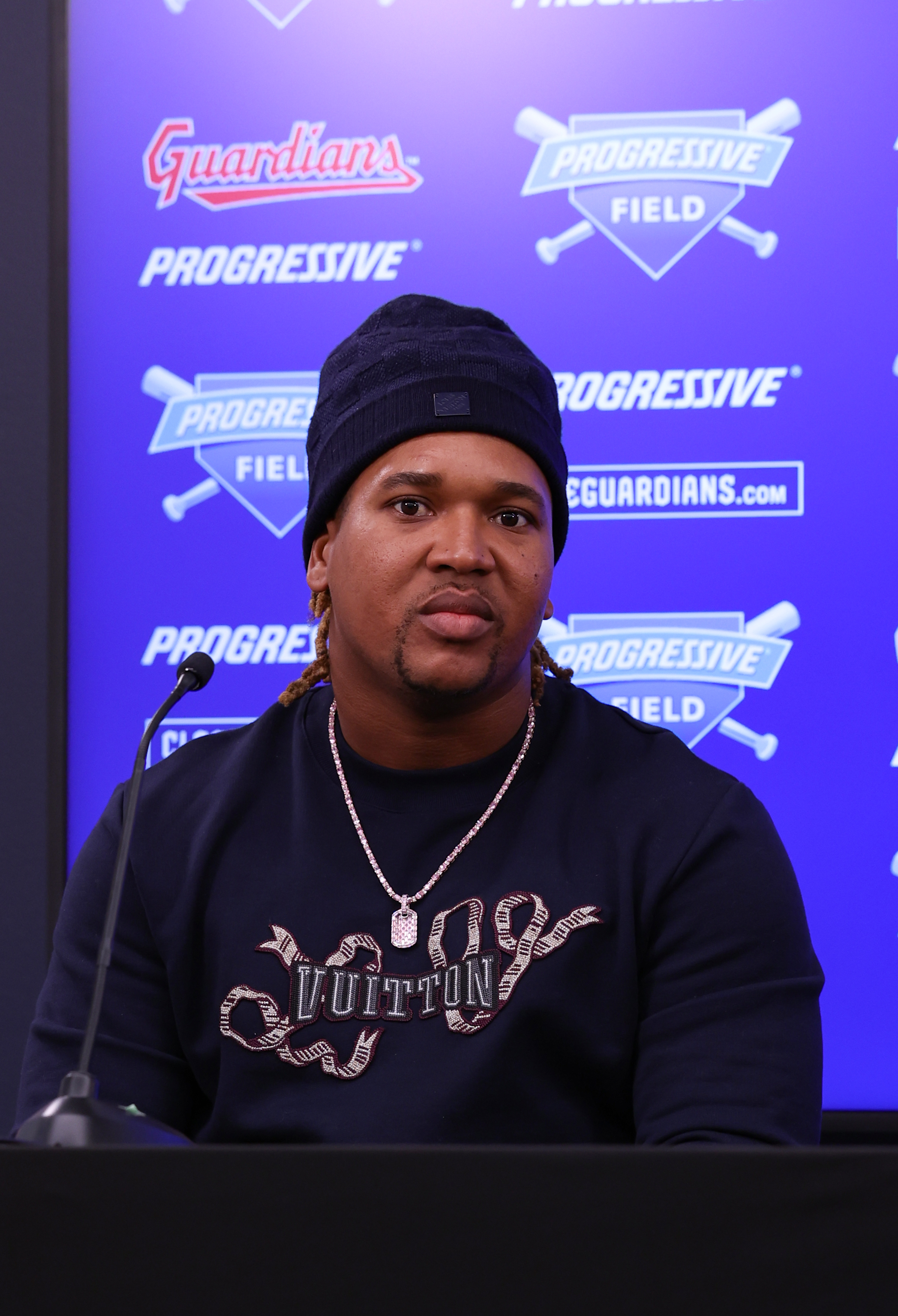 Photos from the Jose Ramirez contract extension news conference, Jan....