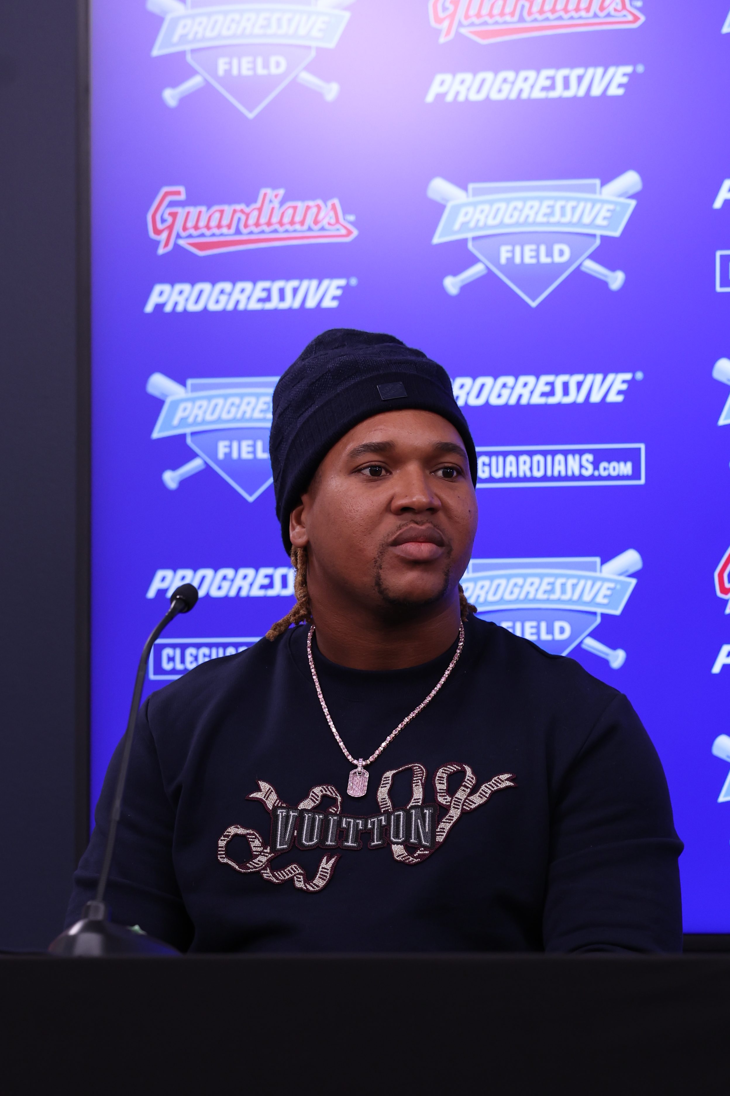 Photos from the Jose Ramirez contract extension news conference, Jan....