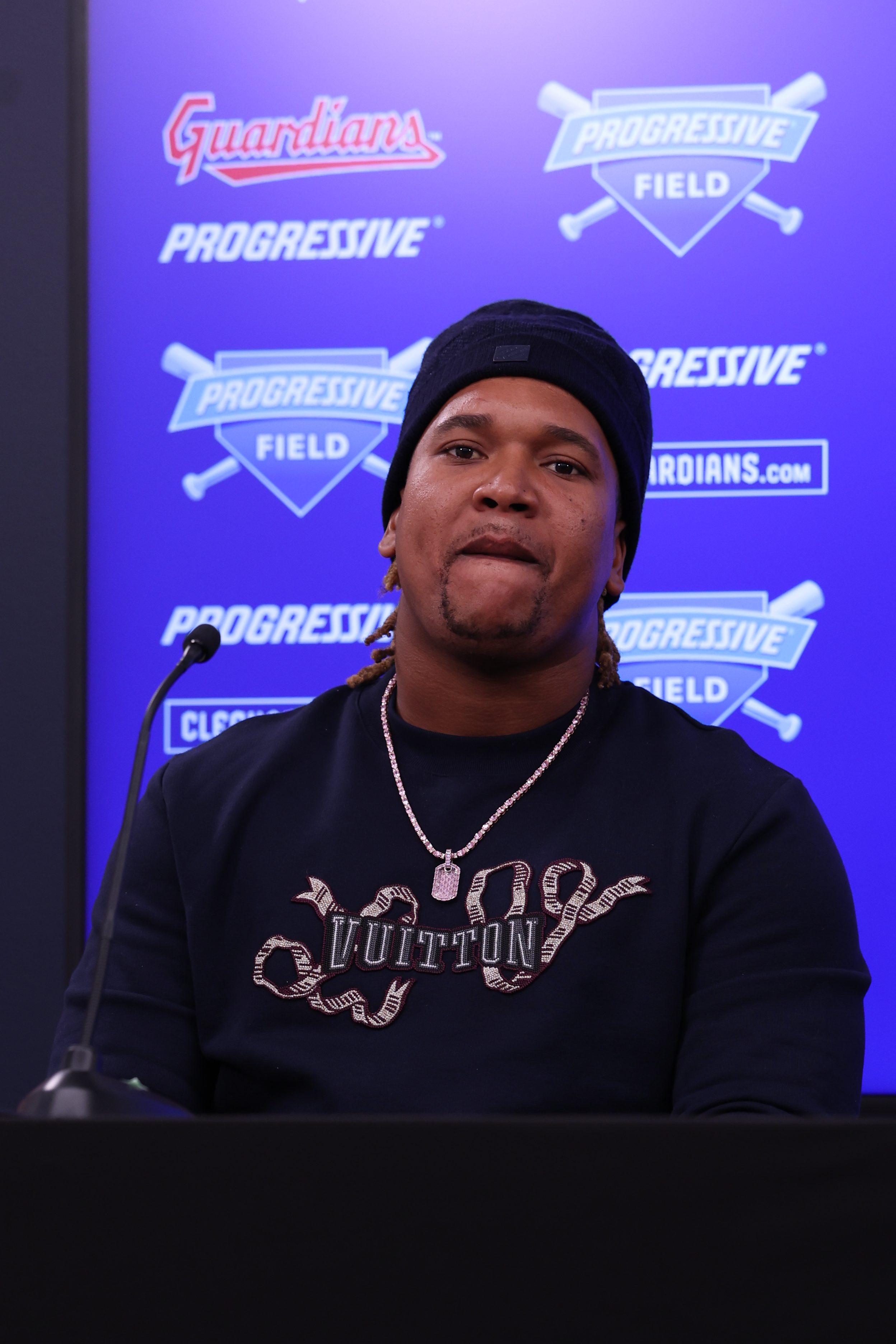 Photos from the Jose Ramirez contract extension news conference, Jan....