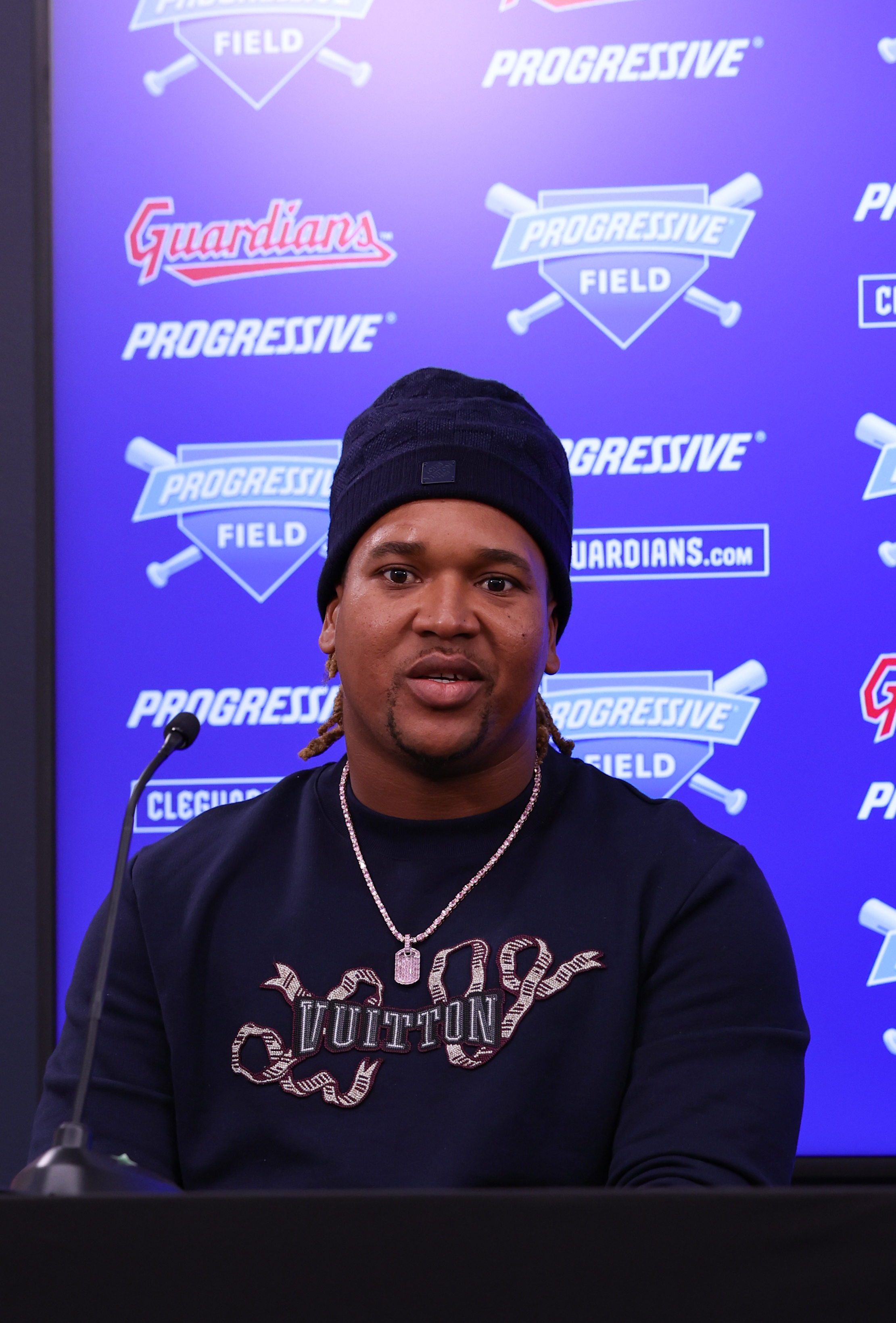 Photos from the Jose Ramirez contract extension news conference, Jan....