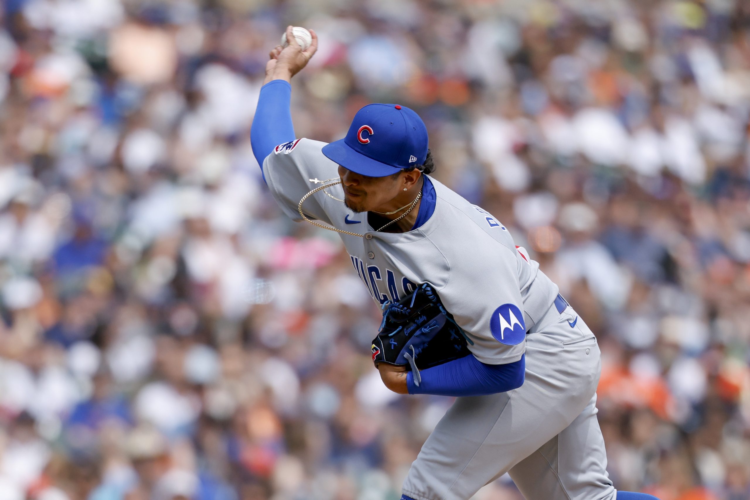 Chicago Cubs pitcher Daniel Palencia (48) pitches in the eighth inning against the Detroit Tigers at Comerica Park.