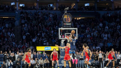 Jan 22, 2026; Minneapolis, Minnesota, USA; Minnesota Timberwolves guard Anthony Edwards (5) attempts a shot over Chicago Bulls center Nikola Vucevic (9) in the fourth quarter at Target Center.