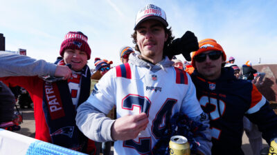 Jan 25, 2026; Denver, CO, USA; New England Patriots fans react before the 2026 AFC Championship Game against the Denver Broncos at Empower Field at Mile High.