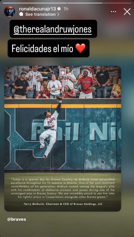 Atlanta Braves right fielder Ronald Acuna Jr.’s Instagram Story on Jan. 20, 2026&commat;ronaldacunajr13 on Instagram