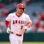 Los Angeles Angels designated hitter Mike Trout (27) runs after hitting a home run during the first inning against the Houston Astros at Angel Stadium on Sep 28, 2025.