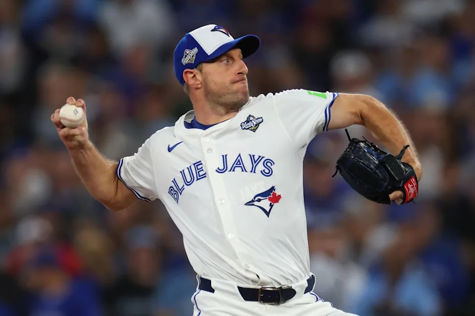 Max Scherzer pitches against the Los Angeles Dodgers during the second inning in game seven of the 2025 World Series at Rogers Center on November 01, 2025 in Toronto, Ontario. Getty Images
