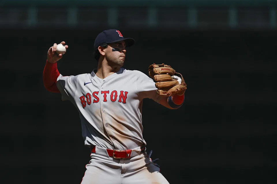 Jun 18, 2025; Seattle, Washington, USA; Boston Red Sox third baseman Marcelo Mayer (39) throws to first base for an out against the Seattle Mariners during the eighth inning at T-Mobile Park. (Joe Nicholson/Imagn Images)