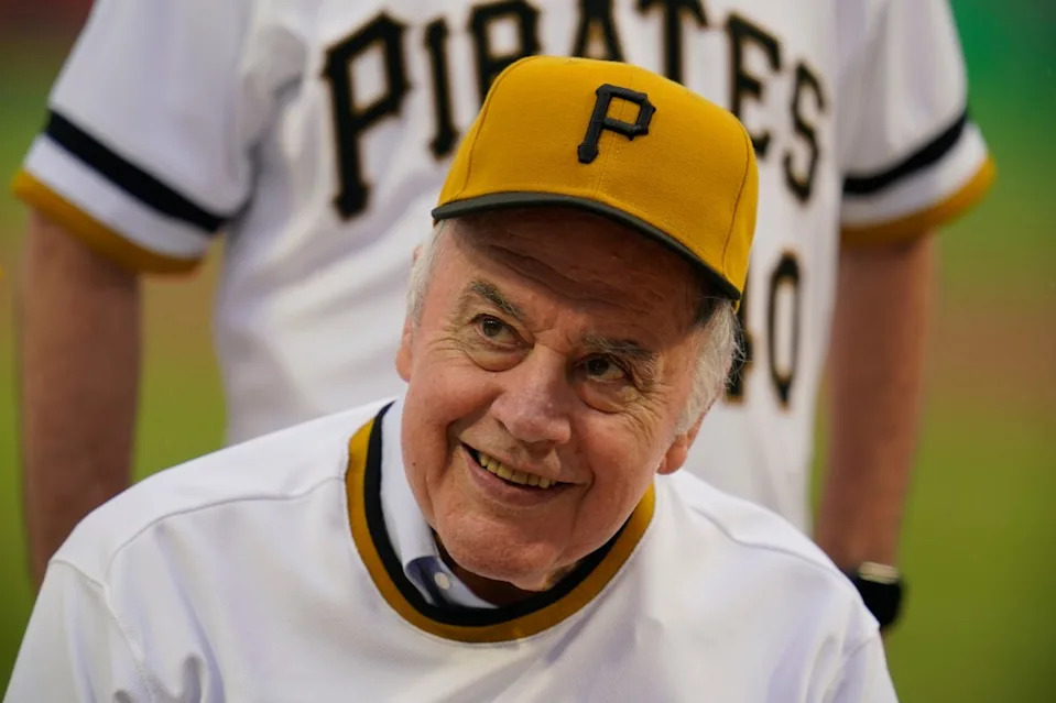 Giusti, a member of the 1971 World Champion Pittsburgh Pirates, takes part in a celebration of the 50th anniversary of the championship season before of a baseball game between the Pittsburgh Pirates and the New York Mets in Pittsburgh, July 17, 2021. AP