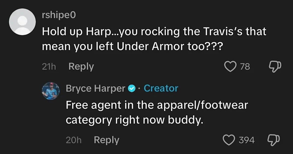 Phillies first baseman Bryce Harper replies to a question Friday on TikTok.&commat;3ryceharper on TikTok