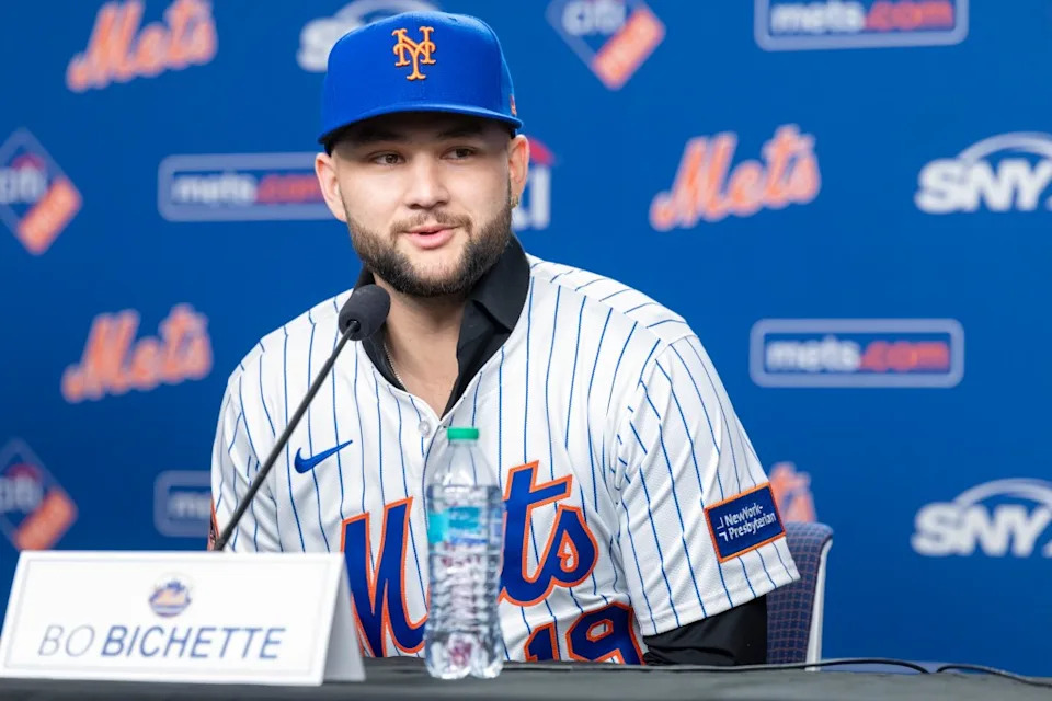 New York Mets infielder Bo Bichette speaks at his introductory press conference at Citi Field, Wednesday, Jan. 21, 2026, in Queens, NY. Corey Sipkin for the NY POST