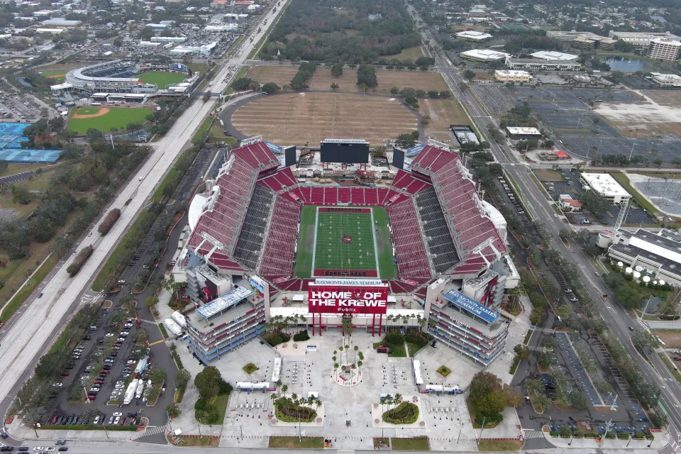 A general overall aerial view of Raymond James Stadium on January 11, 2025