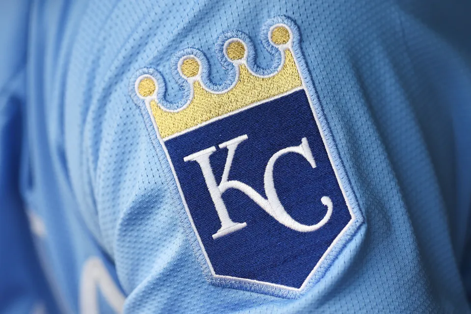 A general view of the Kansas City Royals sleeve logo during the game against the New York Yankees on April 14, 2025