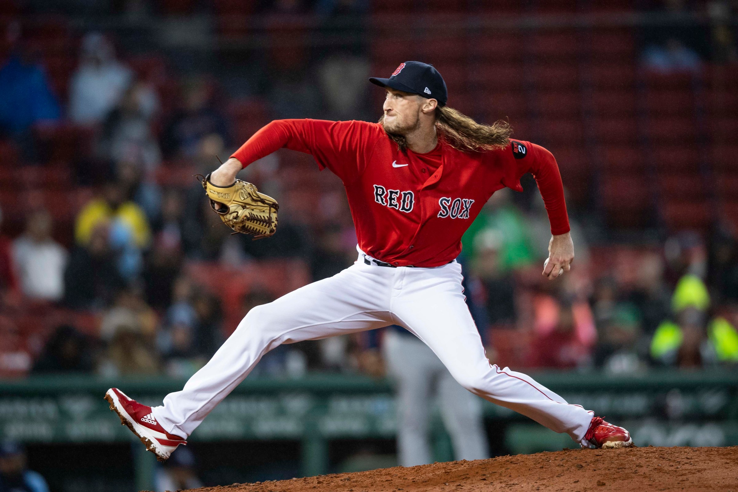BOSTON, MA - OCTOBER 5: Matt Strahm #55 of the Boston Red Sox delivers a pitch during the sixth inning of a game against the Tampa Bay Rays on October 5, 2022 at Fenway Park in Boston, Massachusetts. (Photo by Billie Weiss/Boston Red Sox/Getty Images)