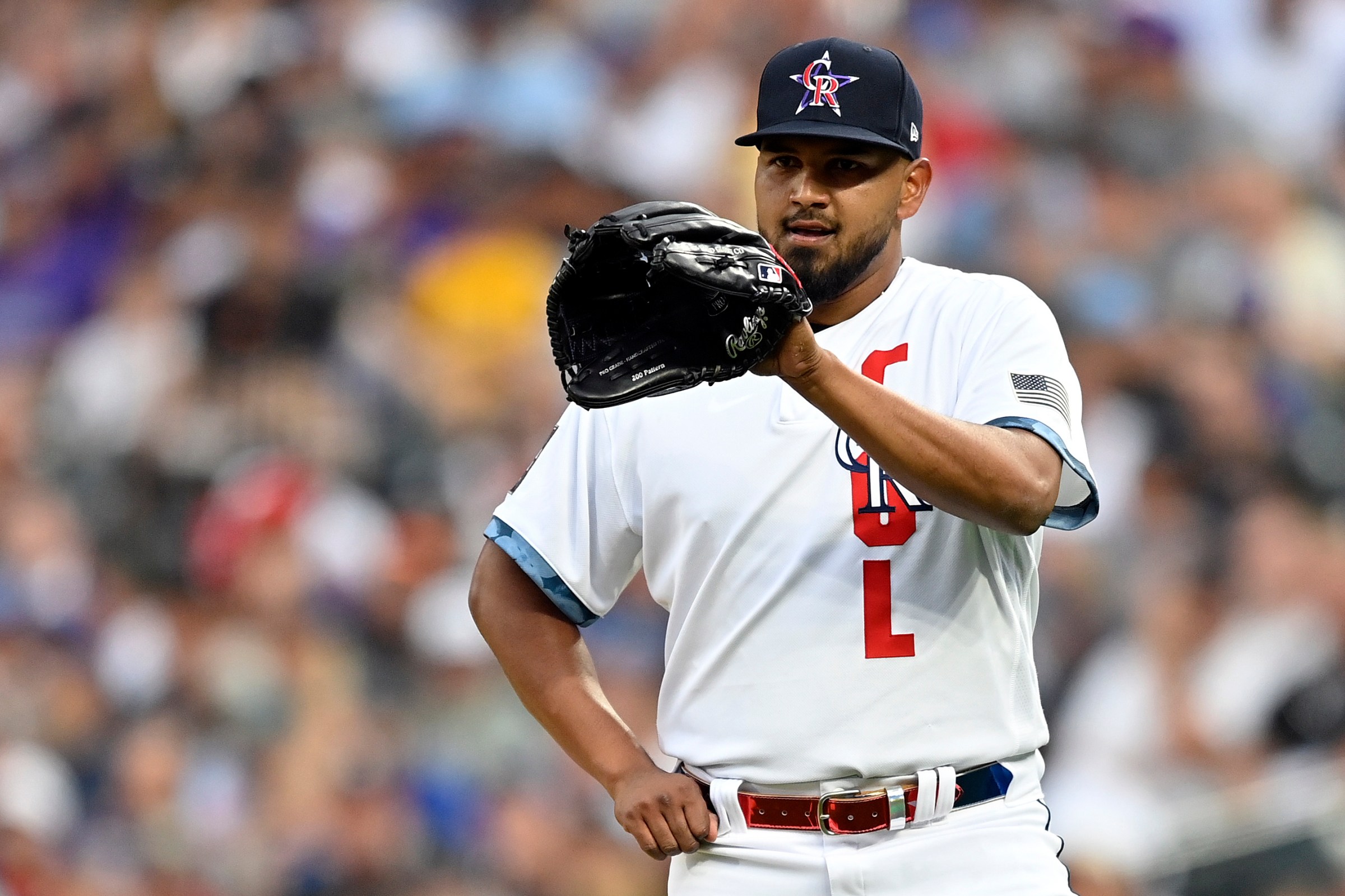 DENVER, COLORADO - JULY 13: German Marquez #48 of the Colorado Rockies pitches during the 91st MLB All-Star Game at Coors Field on July 13, 2021 in Denver, Colorado. (Photo by Dustin Bradford/Getty Images)