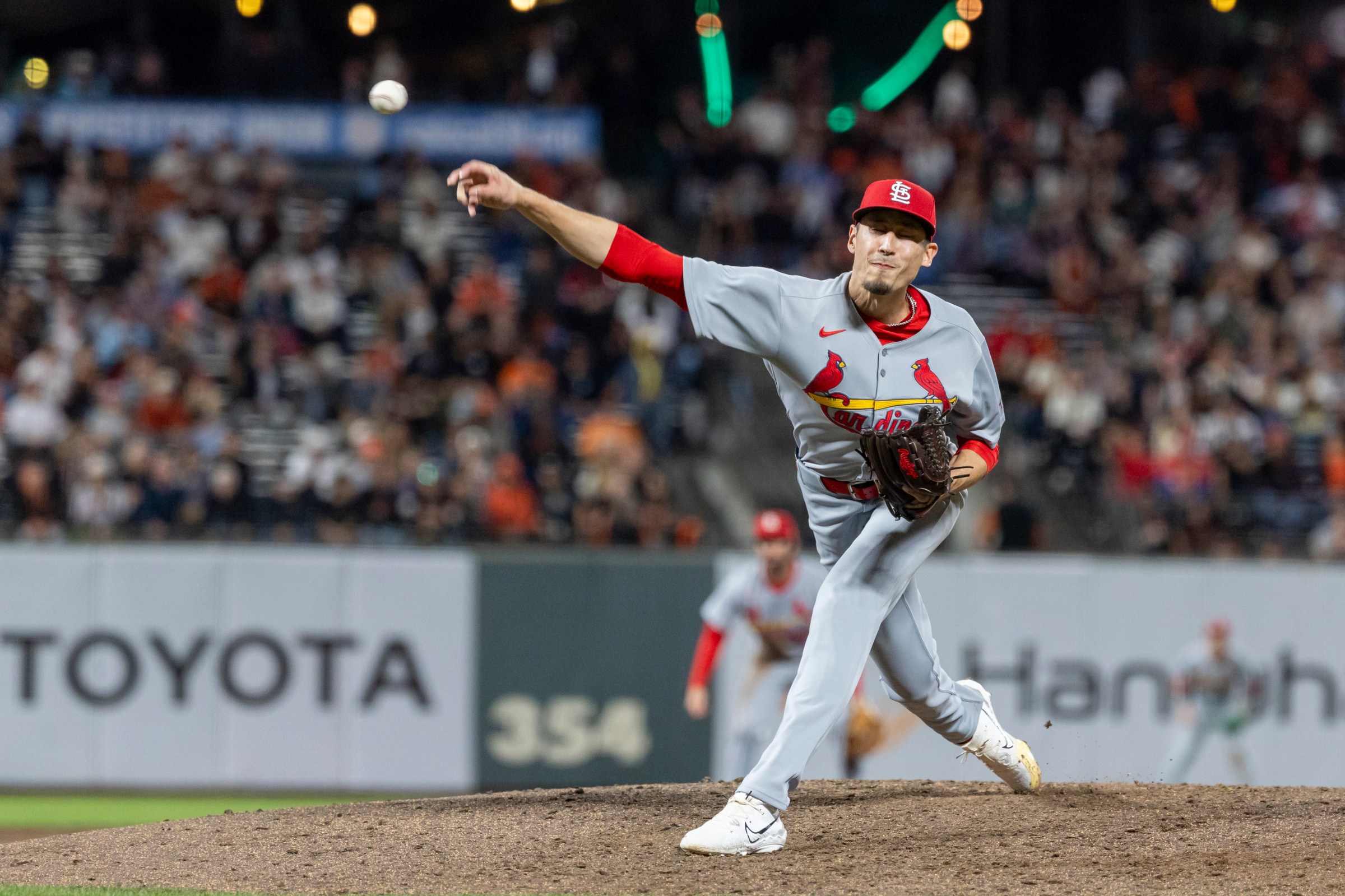 SAN FRANCISCO, CA - SEPTEMBER 24: St. Louis Cardinals pitcher Riley O’Brien (55) throws a pitch during the MLB professional baseball game between the St. Louis Cardinals and San Francisco Giants on September 24, 2025 at Oracle Park in San Francisco, CA. (Photo by Bob Kupbens/Icon Sportswire via Getty Images)