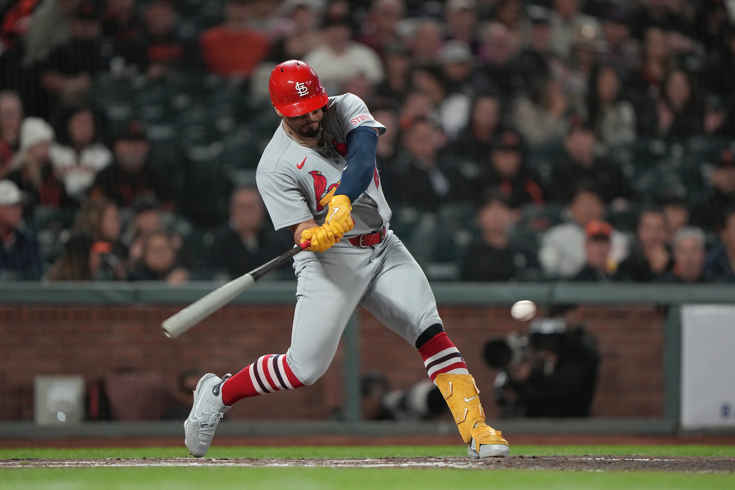 SAN FRANCISCO, CALIFORNIA - SEPTEMBER 22: Iván Herrera #48 of the St. Louis Cardinals bats against the San Francisco Giants in the top of the six inning of a major league baseball game at Oracle Park on September 22, 2025 in San Francisco, California. (Photo by Thearon W. Henderson/Getty Images)
