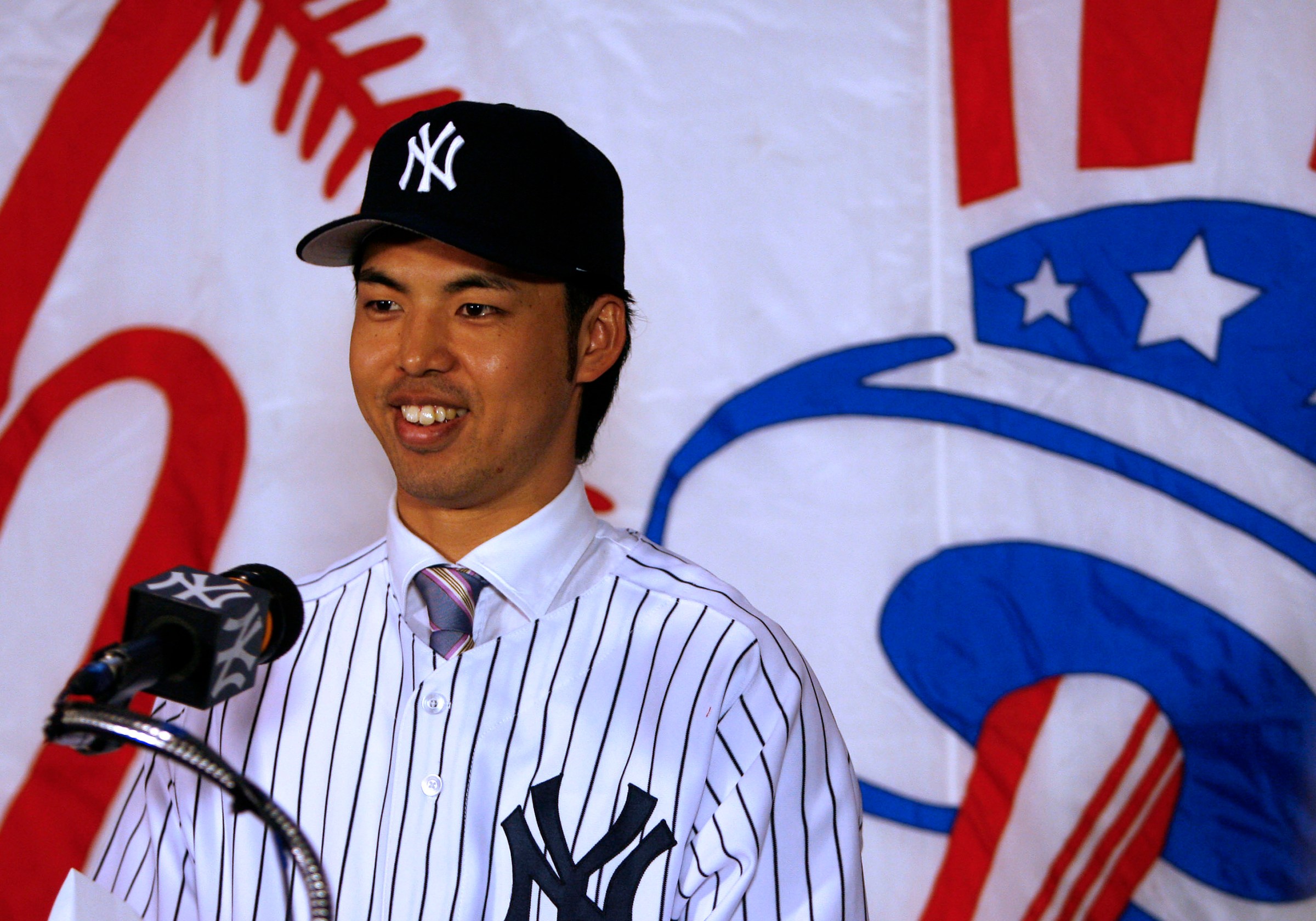 UNITED STATES - JANUARY 08: Kei Igawa of the New York Yankees, a Japanese left-handed pitcher who signed with the team in December 2006, speaks during a news conference at Yankee Stadium in the Bronx borough of New York, Monday, January 8, 2007. (Photo by Andrew Harrer/Bloomberg via Getty Images)