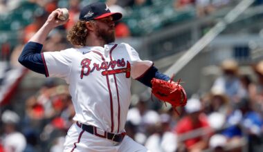 Former Atlanta Braves pitcher Pierce Johnson throws during the eighth inning of a baseball game against the Baltimore Orioles, July 6, 2025, in Atlanta. (AP Photo/Butch Dill, File)