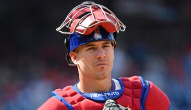 JT Realmuto wearing his catchers mask