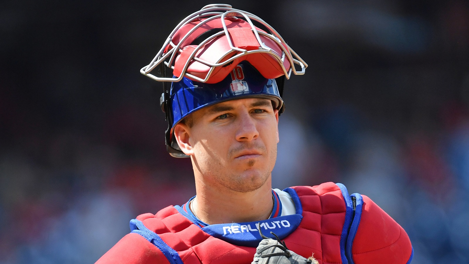 JT Realmuto wearing his catchers mask