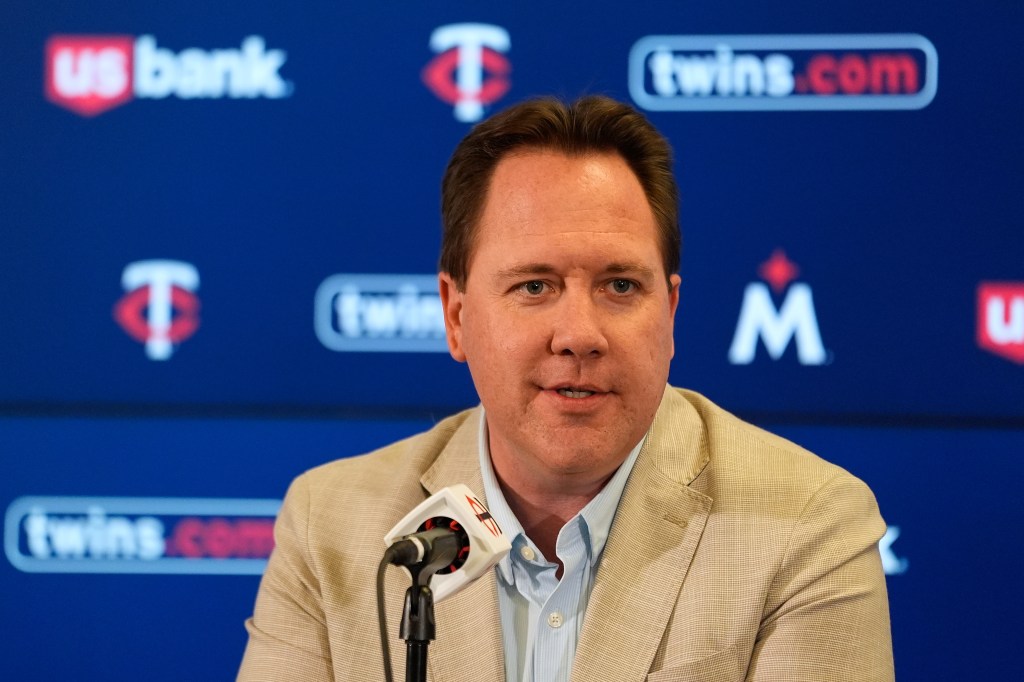 Minnesota Twins president of baseball operations Derek Falvey at a news conference.
