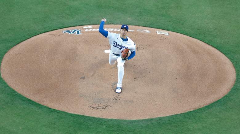 A Los Angeles Dodgers pitcher delivers a pitch during a game at Dodger Stadium.