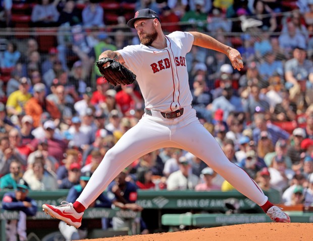 Boston, MA - April 24 - Garrett Crochet #35 of the Boston Red Sox pitches during the second inning of a MLB game against the Seattle Mariners at Fenway Park. (Photo By Matt Stone/Boston Herald)