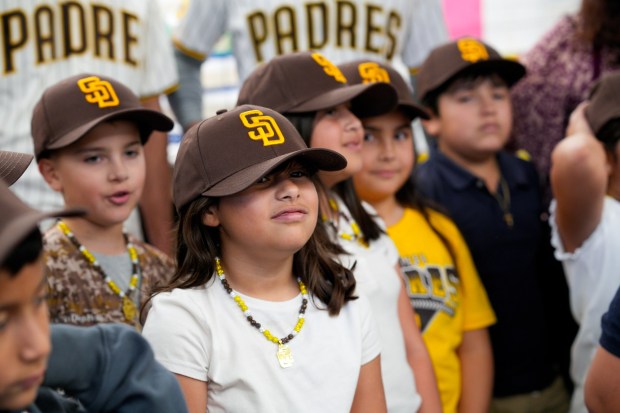 3rd graders from Smythe Elementary School met and took photos with a few of the Padres players in their classroom on Friday, Jan. 30, 2026, in San Diego, CA. (Nelvin C. Cepeda / The San Diego Union-Tribune)