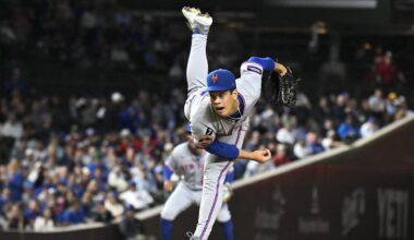 Sep 24, 2025; Chicago, Illinois, USA;  New York Mets pitcher Jonah Tong (21) throws pitch during the first inning against the Chicago Cubs at Wrigley Field. Mandatory Credit: Matt Marton-Imagn Images