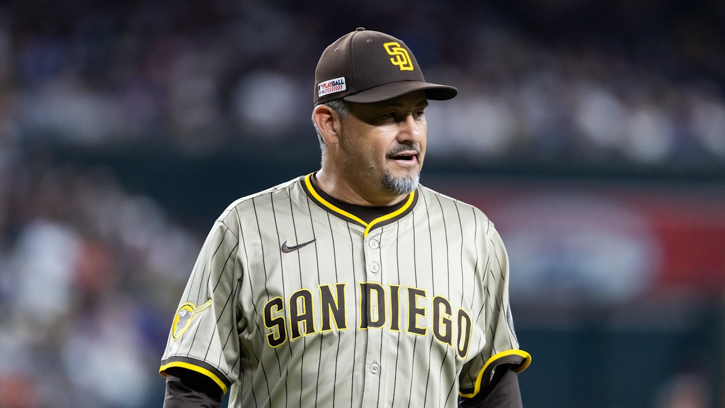 Jun 13, 2025; Phoenix, Arizona, USA; San Diego Padres pitching coach Ruben Niebla against the Arizona Diamondbacks at Chase Field. Mandatory Credit: Mark J. Rebilas-Imagn Images